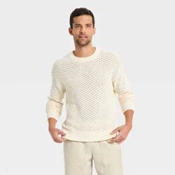 Men's Open-Work Crewneck Sweater - Goodfellow & Co™ Oatmeal M