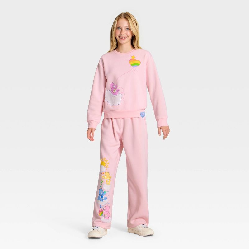 slide 3 of 3, Girls' Care Bears Wide Leg Fleece Sweatpants - Light Pink XS, 1 ct