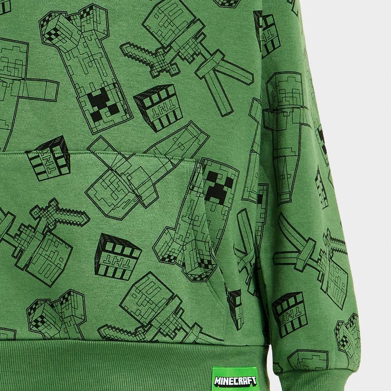 slide 2 of 4, Boys' Minecraft Creeper Front and Back Graphic Hooded Fleece Sweatshirt - Forest Green L, 1 ct