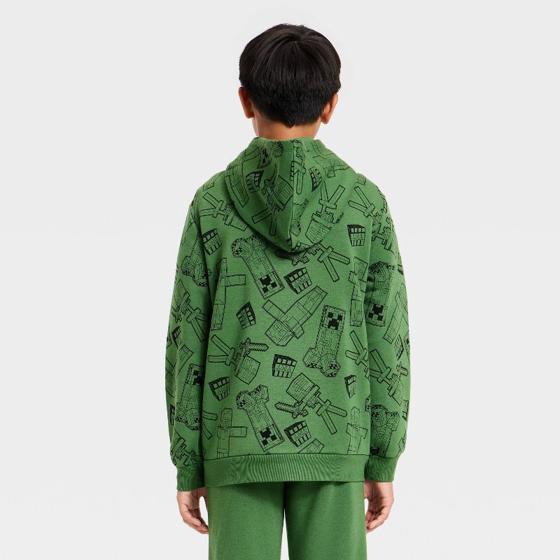 slide 3 of 4, Boys' Minecraft Creeper Front and Back Graphic Hooded Fleece Sweatshirt - Forest Green L, 1 ct