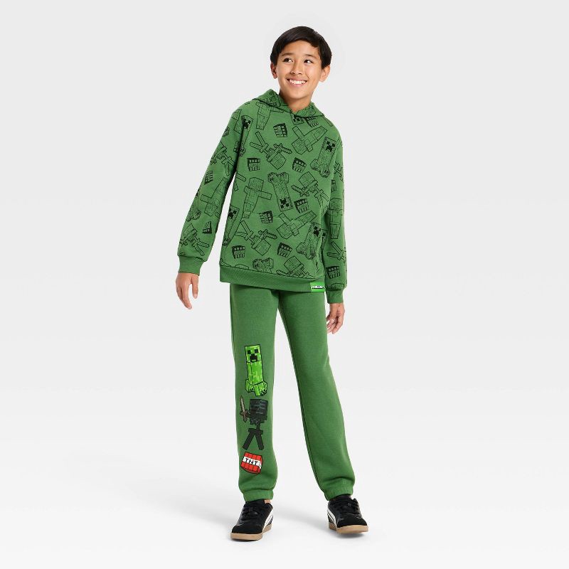slide 4 of 4, Boys' Minecraft Creeper Front and Back Graphic Hooded Fleece Sweatshirt - Forest Green L, 1 ct