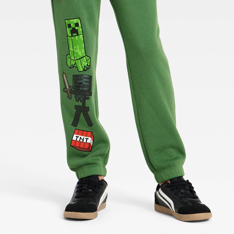 slide 2 of 4, Boys' Minecraft Creeper Fleece Jogger Pants - Forest Green XL, 1 ct