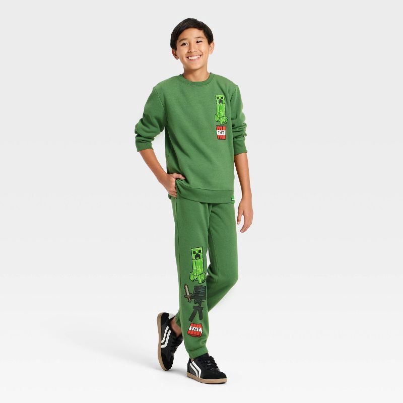 slide 4 of 4, Boys' Minecraft Creeper Fleece Jogger Pants - Forest Green XL, 1 ct