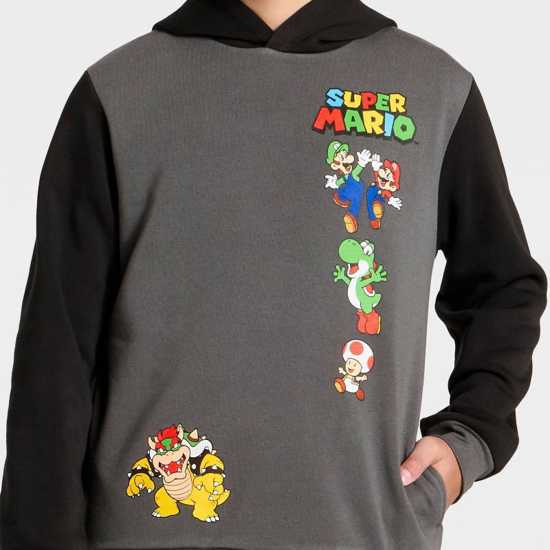 slide 2 of 4, Nintendo Boys' Super Mario and Luigi Front and Back Graphic Hooded Fleece Sweatshirt - Charcoal Gray XS, 1 ct