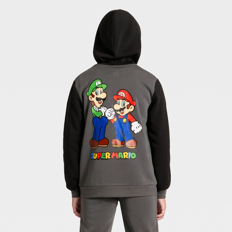 slide 3 of 4, Nintendo Boys' Super Mario and Luigi Front and Back Graphic Hooded Fleece Sweatshirt - Charcoal Gray XL, 1 ct