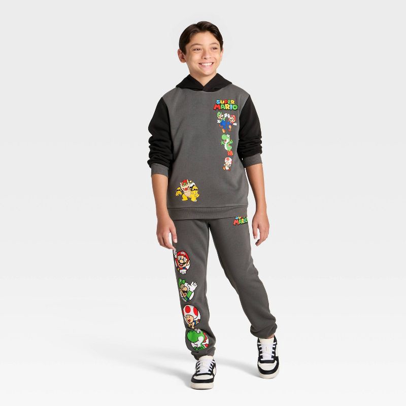 slide 4 of 4, Nintendo Boys' Super Mario and Luigi Front and Back Graphic Hooded Fleece Sweatshirt - Charcoal Gray XL, 1 ct
