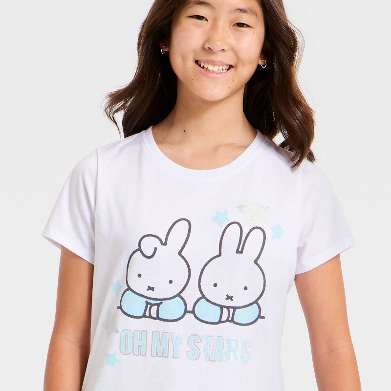 slide 2 of 4, Girls' Miffy Short Sleeve 'Oh My Stars' Graphic T-Shirt - White L, 1 ct