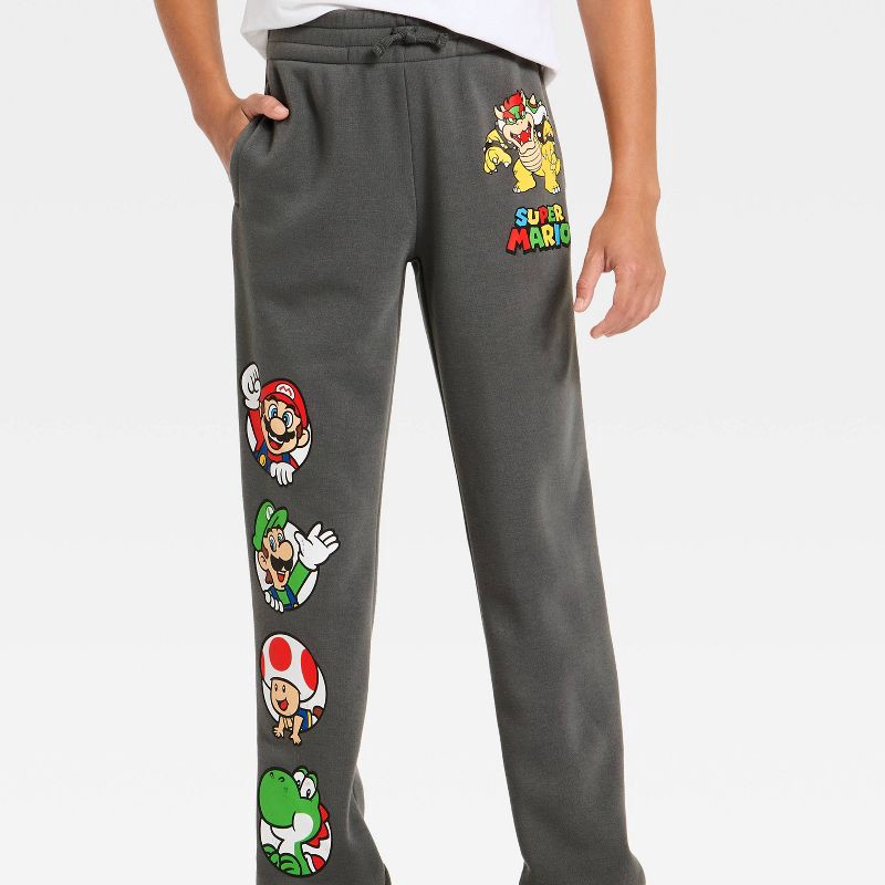 slide 2 of 4, Nintendo Boys' Super Mario and Luigi Fleece Jogger Pants - Charcoal Gray S, 1 ct