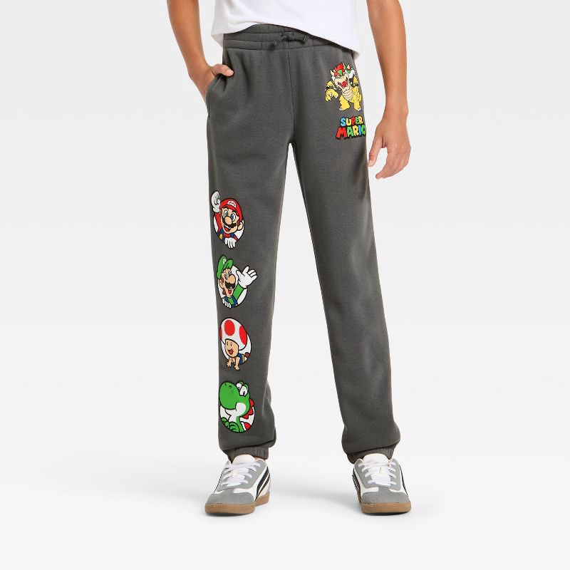 slide 1 of 4, Nintendo Boys' Super Mario and Luigi Fleece Jogger Pants - Charcoal Gray S, 1 ct