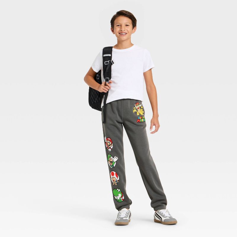 slide 4 of 4, Nintendo Boys' Super Mario and Luigi Fleece Jogger Pants - Charcoal Gray XL, 1 ct