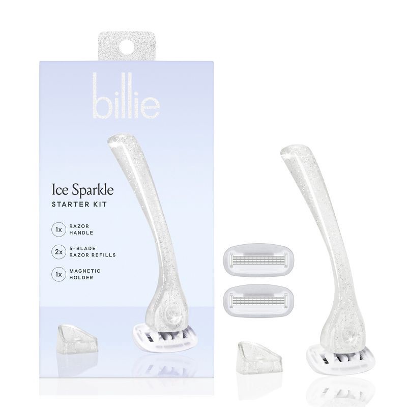 slide 1 of 9, Billie Ice Sparkle Razor Starter Kit: 5 Blades, Bikini Line, Legs, Under Arm, Manual Reusable Razor, 1 ct