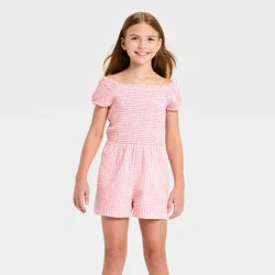 Girls' Off the Shoulder Gingham Romper - Cat & Jack™ Pink S