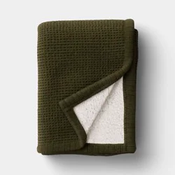 Chenille Knit Throw Blanket with Faux Shearling Reverse Green -Threshold™