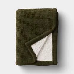 Chenille Knit Throw Blanket with Faux Shearling Reverse Green -Threshold™