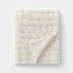 Ruched Faux Rabbit Fur Throw Blanket Ivory - Threshold™
