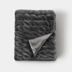 Ruched Faux Rabbit Fur Throw Blanket Gray - Threshold™