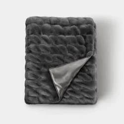 Ruched Faux Rabbit Fur Throw Blanket Gray - Threshold™