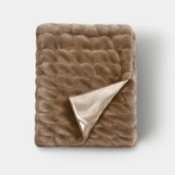 Ruched Faux Rabbit Fur Throw Blanket Taupe - Threshold™