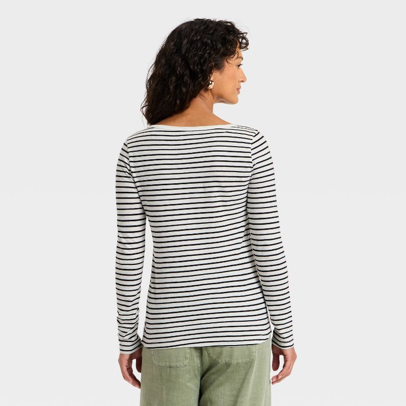 slide 2 of 4, Women's Long Sleeve T-Shirt - Universal Thread™ Cream Striped XS, 1 ct