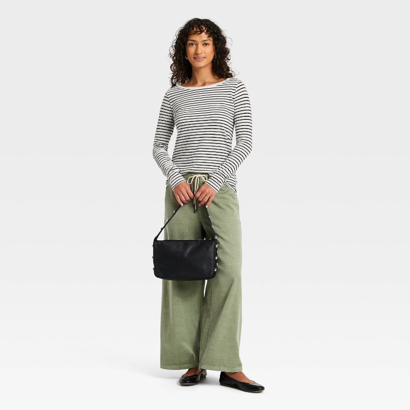 slide 3 of 4, Women's Long Sleeve T-Shirt - Universal Thread™ Cream Striped XS, 1 ct