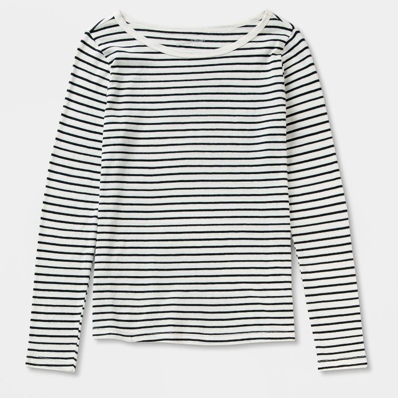 slide 4 of 4, Women's Long Sleeve T-Shirt - Universal Thread™ Cream Striped XS, 1 ct