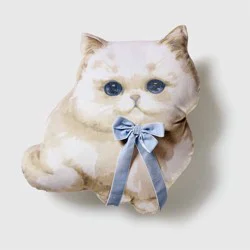Makers Collective Cat with Blue Bow Novelty Throw Pillow