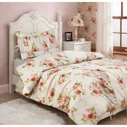 Harlow & Wren Twin Ruched Comforter Set Pink Floral