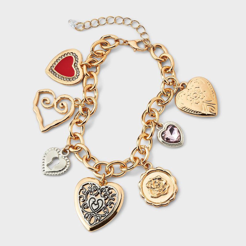 slide 3 of 4, Multi Heart Charm Statement Bracelet - Wild Fable™ Gold, 1 ct
