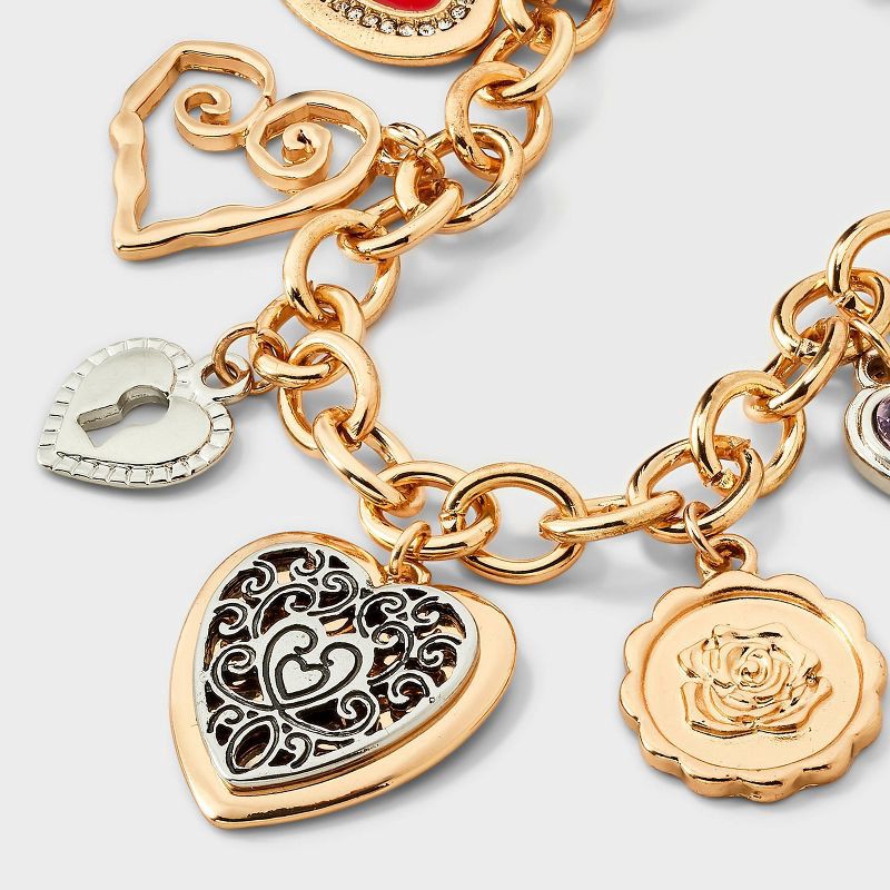 slide 4 of 4, Multi Heart Charm Statement Bracelet - Wild Fable™ Gold, 1 ct