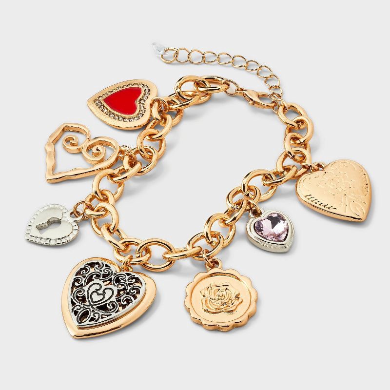 slide 1 of 4, Multi Heart Charm Statement Bracelet - Wild Fable™ Gold, 1 ct