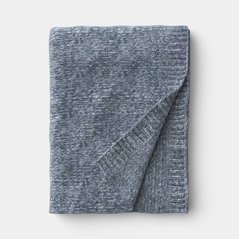slide 1 of 6, Shine Chenille Throw Blanket Blue - Threshold™, 1 ct