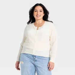 Women's Pointelle Button-Down Cardigan - A New Day™ Cream XXL