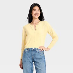 Women's Pointelle Button-Down Cardigan - A New Day™ Yellow L