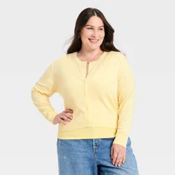 Women's Pointelle Button-Down Cardigan - A New Day™ Yellow XXL