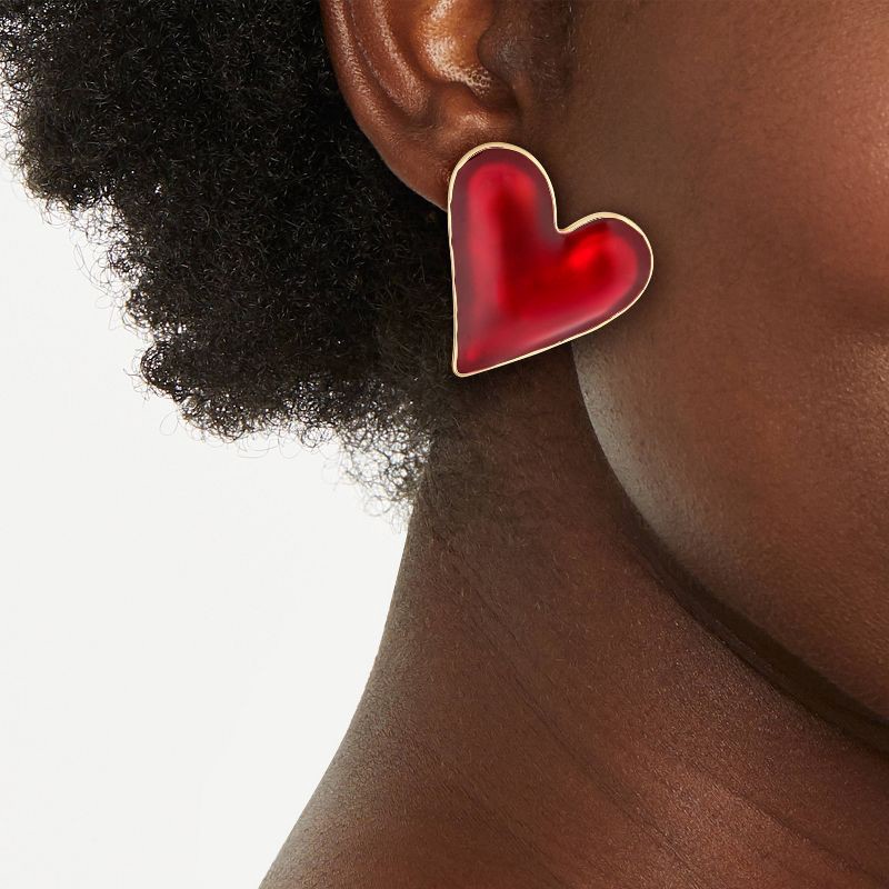 slide 1 of 3, Heart Earrings - A New Day™ Red, 1 ct