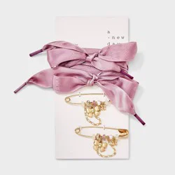 Safety Pin & Bow Charms Shoe Accessory Set - A New Day™ Gold/Pink