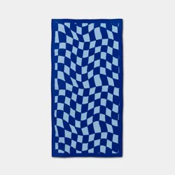 32"x62" Wavy Checkered Beach Towel Blue - Sun Squad™