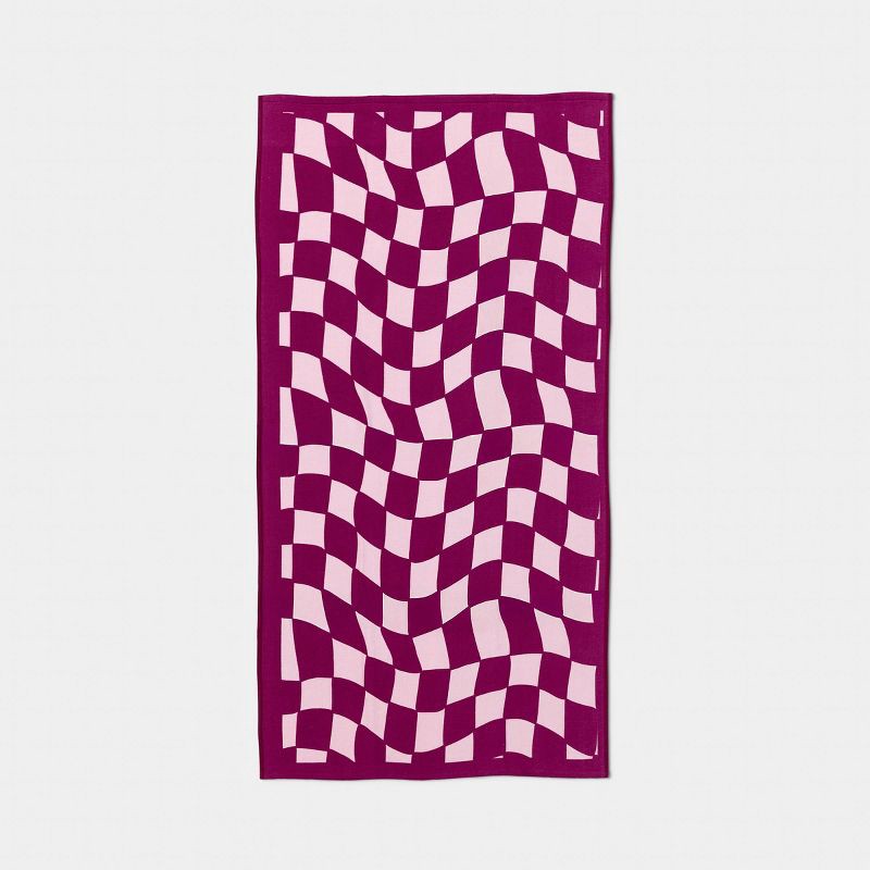 slide 1 of 4, 32"x62" Wavy Checkered Beach Towel Pink - Sun Squad™, 1 ct