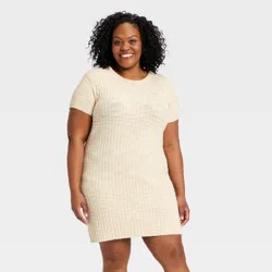Women's Short Sleeve Rib Mini Sweater Dress - Universal Thread™ Oatmeal XXL
