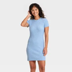Women's Short Sleeve Rib Mini Sweater Dress - Universal Thread™ Blue L