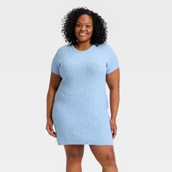 Women's Short Sleeve Rib Mini Sweater Dress - Universal Thread™ Blue XXL