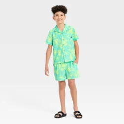 Boys' Palm Trees Printed Swimwear Sets - art class™ Teal L