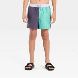 Boys' Swim Trunks with Built in Boxers - art class™ Green Colorblock S