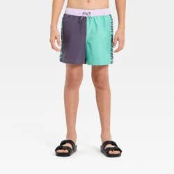 Boys' Swim Trunks with Built in Boxers - art class™ Green Colorblock XL