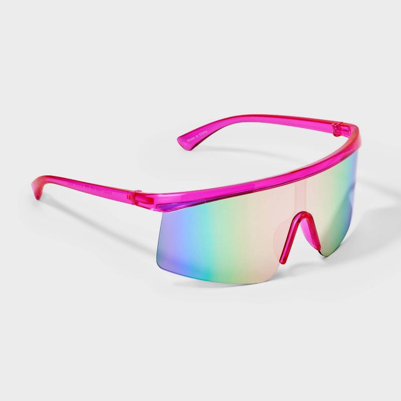 slide 2 of 2, Women's Crystal Plastic Shield Sunglasses - Wild Fable™ Pink, 1 ct