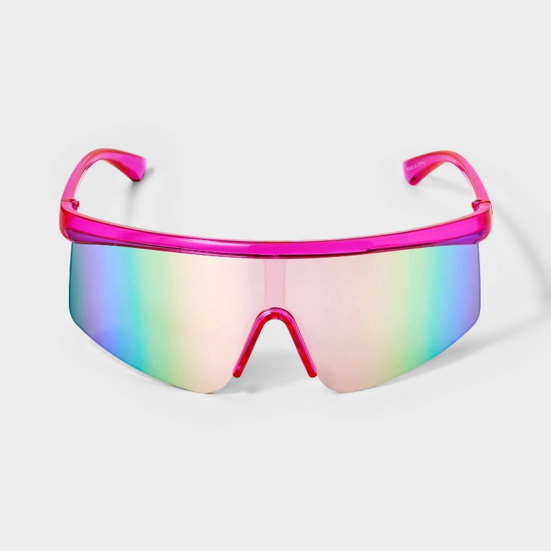 slide 1 of 2, Women's Crystal Plastic Shield Sunglasses - Wild Fable™ Pink, 1 ct