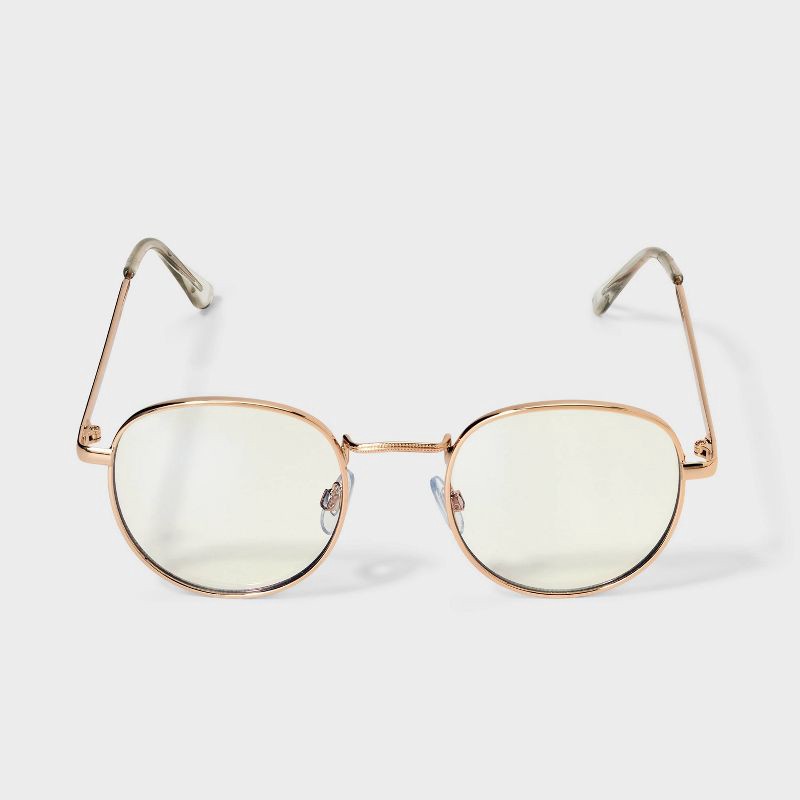 slide 1 of 2, Women's Metal Round Blue Light Filtering Glasses - Wild Fable™ Gold, 1 ct
