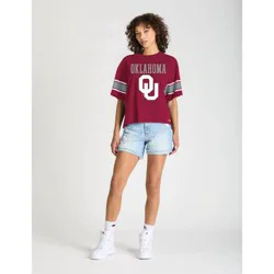 NCAA Oklahoma Sooners Women's Champion Sequin Print T-Shirt - L