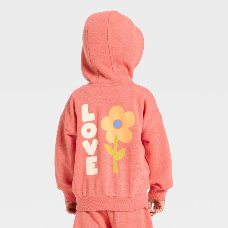 slide 2 of 3, Toddler Girls' Love Hooded Zip-Up Sweatshirt - Cat & Jack™ Pink 5T, 1 ct