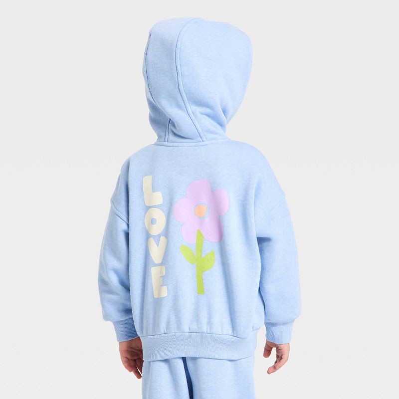 slide 3 of 4, Toddler Girls' Love Hooded Zip-Up Sweatshirt - Cat & Jack™ Blue 4T, 1 ct